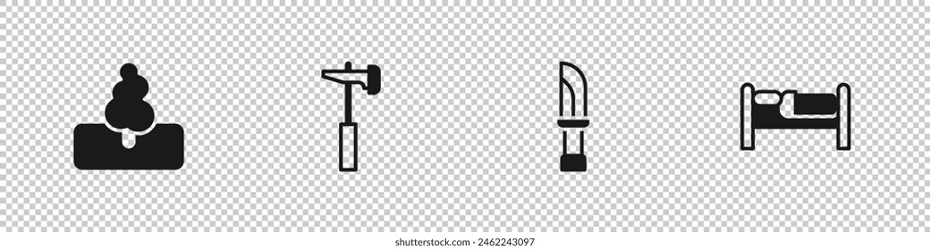 Set Tree, Hammer, Knife and Bed icon. Vector