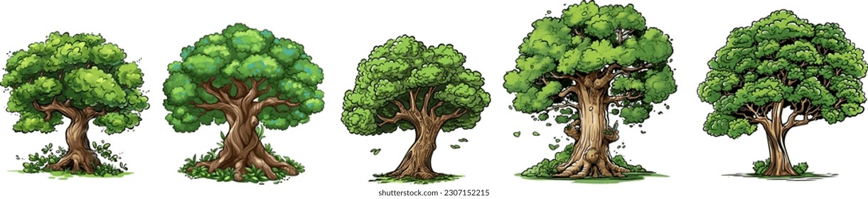 Set of tree hand draw cartoon,