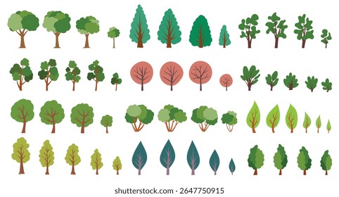 Set of tree hand drawn flat design. Tree collection vector element.