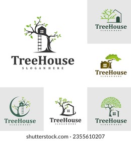 Set of Tree House logo design Template. Creative House Tree logo vector illustration.