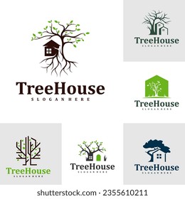Set of Tree House logo design Template. Creative House Tree logo vector illustration.