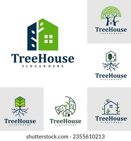 Set of Tree House logo design Template. Creative House Tree logo vector illustration.