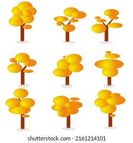 Set of tree icon in autmn season with yellow bright color