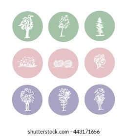 Set of tree icon, circle design.
