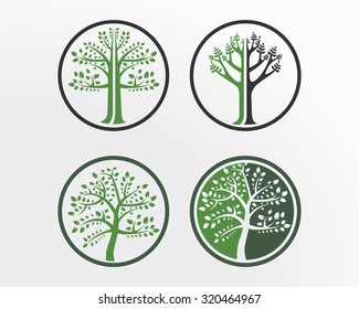 Set tree icon concept of a stylized tree with leaves