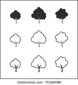 Set Tree Icon Design Black and White Concept