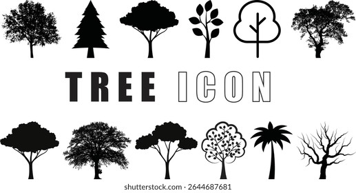 Set of Tree icon, tree drawing, tree branch, tree design, forest, trunk vector collection.
