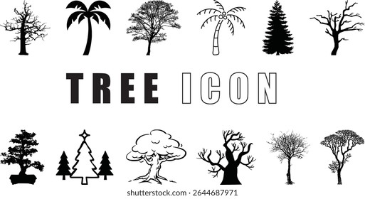 Set of Tree icon, tree drawing, tree branch, tree design, forest, trunk vector collection design.