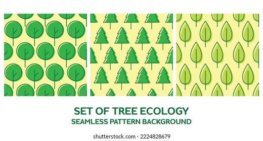 Set of tree icon with ecology concept seamless pattern background for template, poster, element