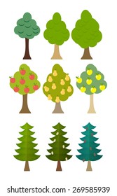 set Tree icon fruit trees, conifers, forest. Vector illustration