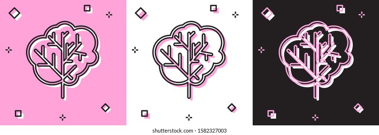 Set Tree icon isolated on pink and white, black background. Forest symbol.  Vector Illustration