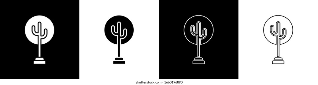Set Tree icon isolated on black and white background. Forest symbol.  Vector Illustration