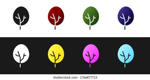 Set Tree icon isolated on black and white background. Forest symbol. Vector