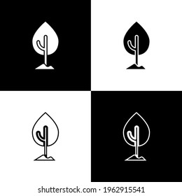 Set Tree icon isolated on black and white background. Forest symbol.  Vector
