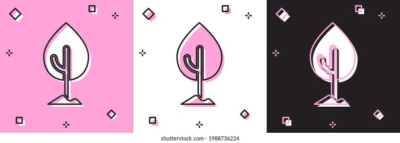 Set Tree icon isolated on pink and white, black background. Forest symbol.  Vector