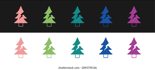 Set Tree icon isolated on black and white background. Forest symbol.  Vector