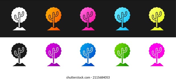 Set Tree icon isolated on black and white background. Forest symbol.  Vector Illustration