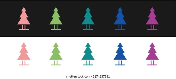 Set Tree icon isolated on black and white background. Forest symbol.  Vector