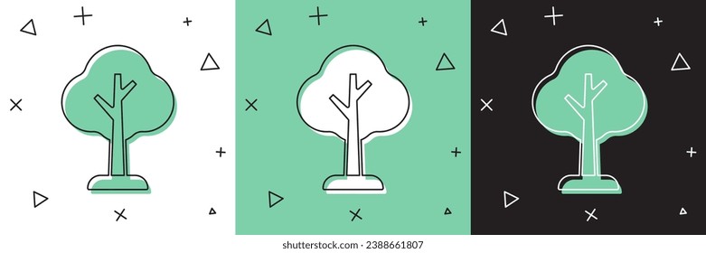 Set Tree icon isolated on white and green, black background. Forest symbol.  Vector