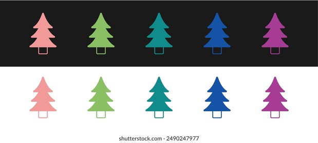 Set Tree icon isolated on black and white background. Forest symbol.  Vector