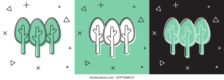Set Tree icon isolated on white and green, black background. Forest symbol.  Vector