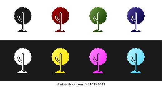 Set Tree icon isolated on black and white background. Forest symbol.  Vector