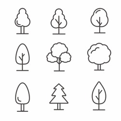 Set Of Tree Icon With Simple Line Design, Tree Vector Illustration 