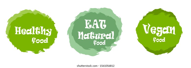 Set of tree icons or badges for natural organic food. Vector vintage illustration.