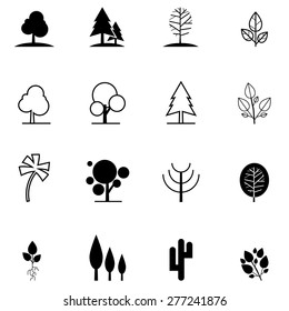 set of tree icons in different style