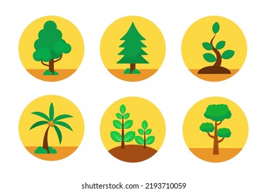 Set of tree icons with flat and colorful style isolated on white background