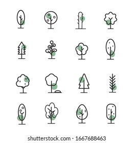 Set Tree Icons Minimal Abstract Green Stock Vector (Royalty Free ...