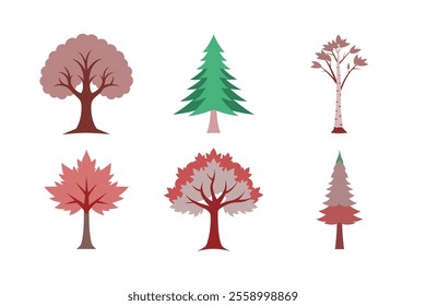 Set of Tree Icons - Minimalist, Flat, and Vector Style for Microstock Platforms