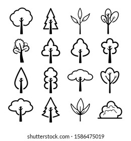 Set of tree icons on white background