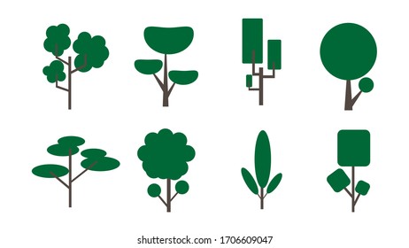 Set of tree icons on white background.Green forest vector illustation.