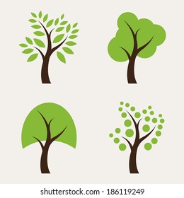 Set of tree icons on white background