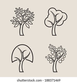Set of tree icons on white background