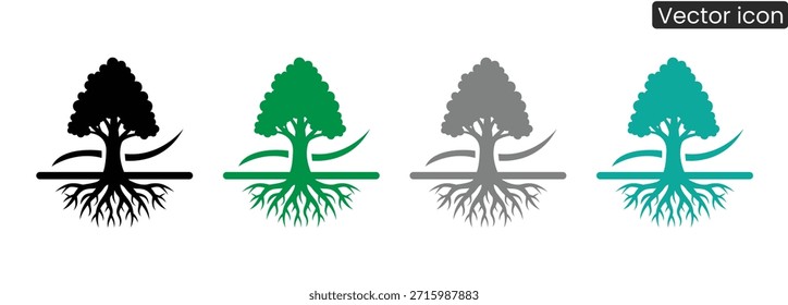 Set of tree icons in various colors for eco friendly designs and projects
