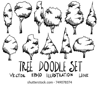 Set of Tree illustration Hand drawn doodle Sketch line vector