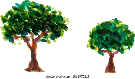 set of tree illustration painted with paint