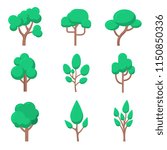 Set of tree illustrations in flat style isolated on white background. Design element for presentation, poster, banner, web page, flyer. Vector illustration