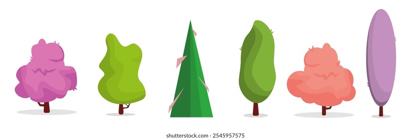 Conjunto de ilustraciones de árboles Temporada Primavera