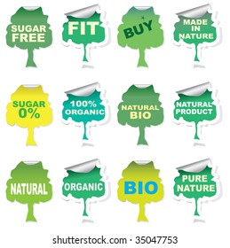 Set of tree labels for organic, bio food