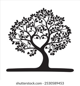 Set of tree and leaf collection hand drawn flat design vector element. botanical set of bare trees and ones with leaves and lush green
