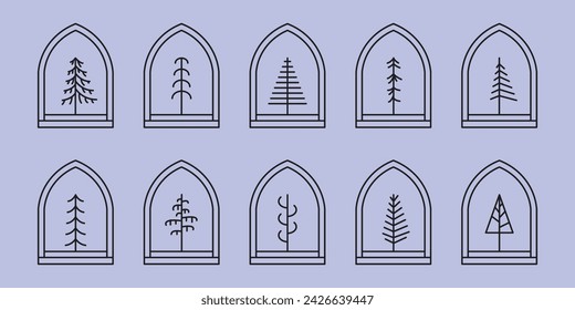set of tree line art minimalist simple vector logo illustration design