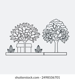 set of tree line art vector on white background , 