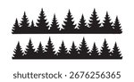 Set of tree line forest trees silhouette isolated on white background. Nature trees panorama vector illustration