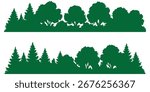Set of tree line forest trees silhouette isolated on white background. Nature trees panorama vector illustration