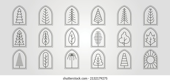 Set Of Tree Line Icon Logo Vector Symbol Illustration Design, Big Bundle Of Tree Minimal Logo