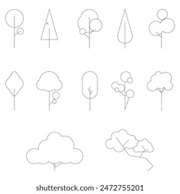 Set of tree line icons, on white background. Simple minimalist tree symbol. Vector illustration EPS10