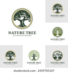 Conjunto de Vector de diseño de logotipo de árbol. Ilustración vectorial de árboles de Naturaleza. Concepto del logotipo del roble